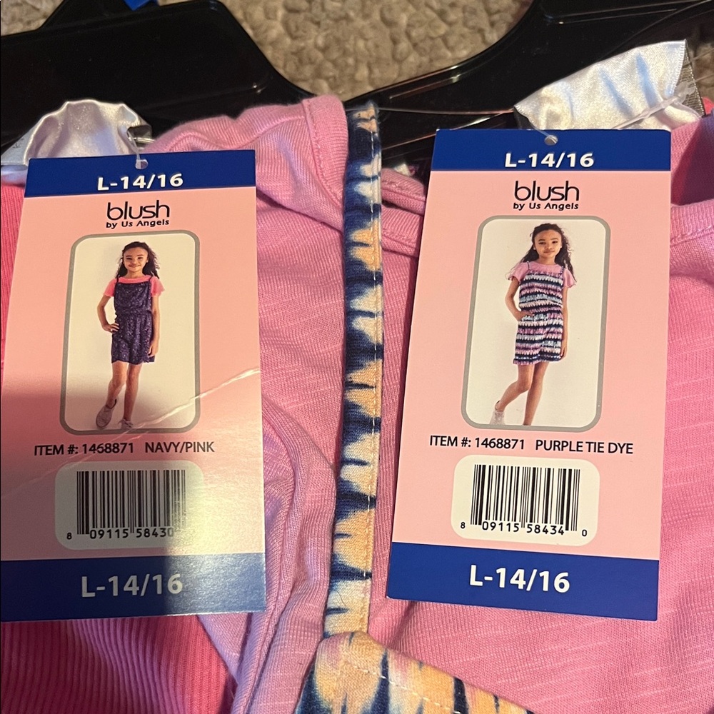 Blush Pink Dress with Navy Tie-Dye Straps